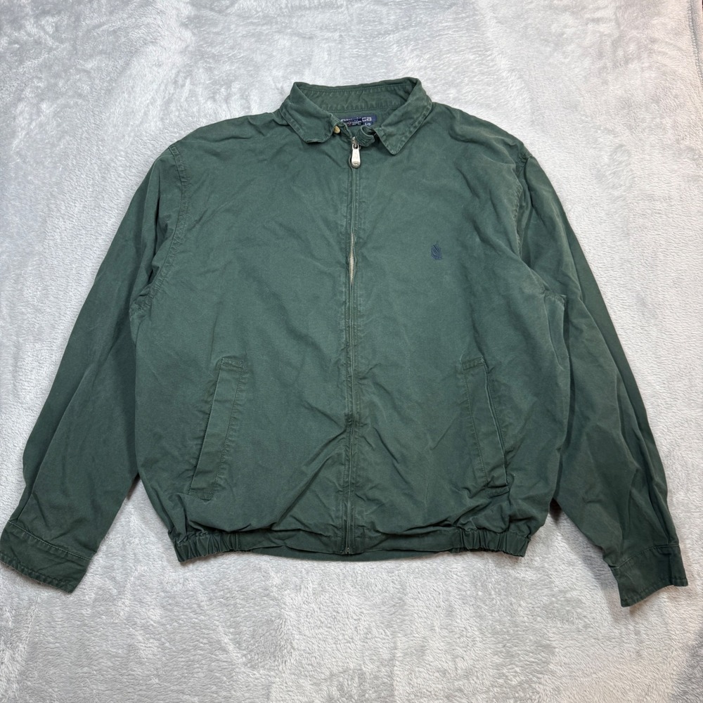 Vintage Nautica Bomber Jacket Mens Large Green Faded Distressed Cotton 90s